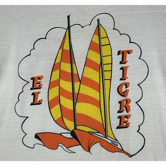 VTG El Tigre Sailing Ringer Men’s S Shirt Advertising Double Sided Single Stitch - Picture 2 of 11